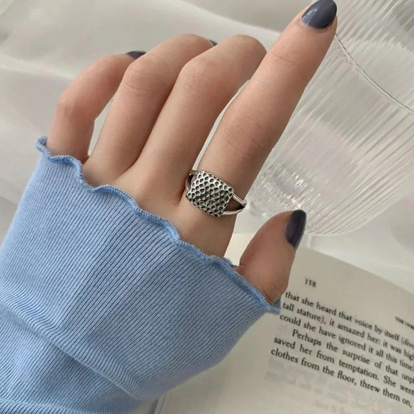 Minimalist 925 Sterling Silver Chunky Ring Geometric Abstract Ring - Picture 3 of 6